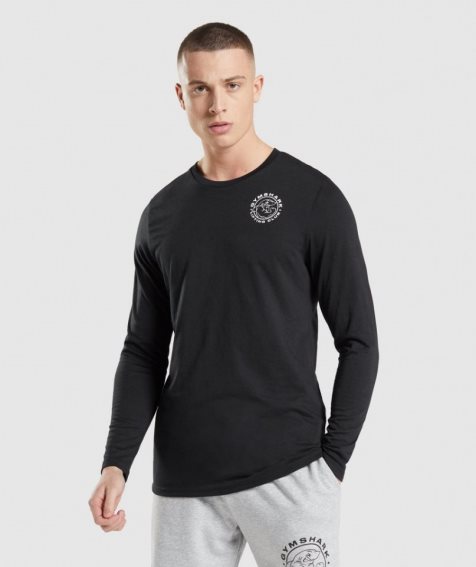 Men's Gymshark Legacy Long Sleeve T-Shirts Black | NZ 3KVJLT